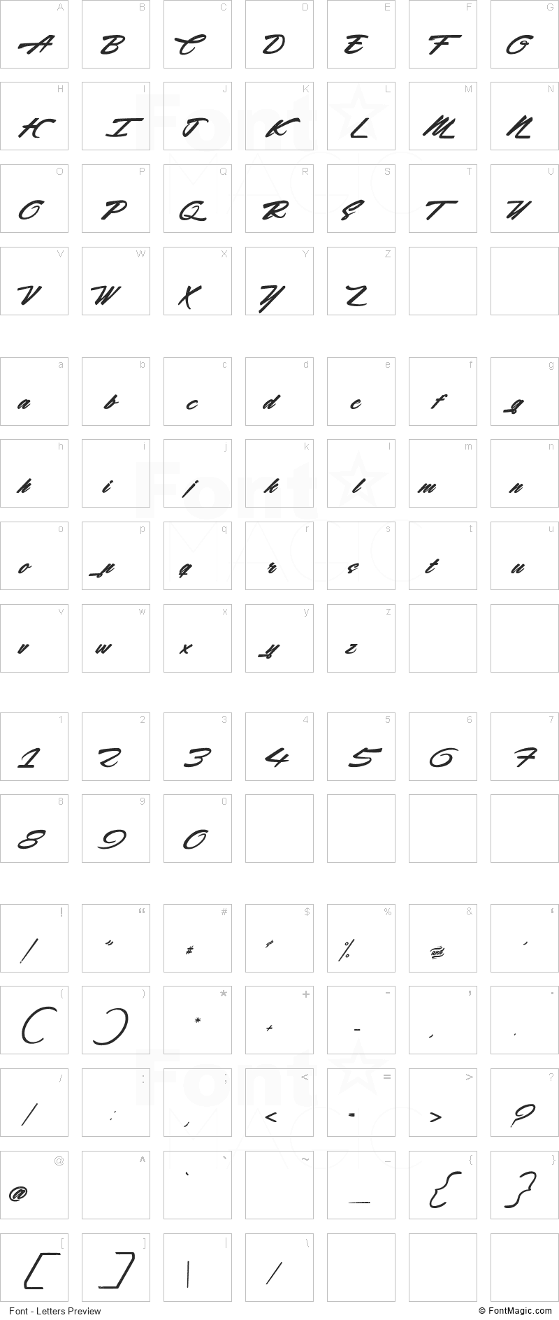 Acceleration & Reaction Font - All Latters Preview Chart